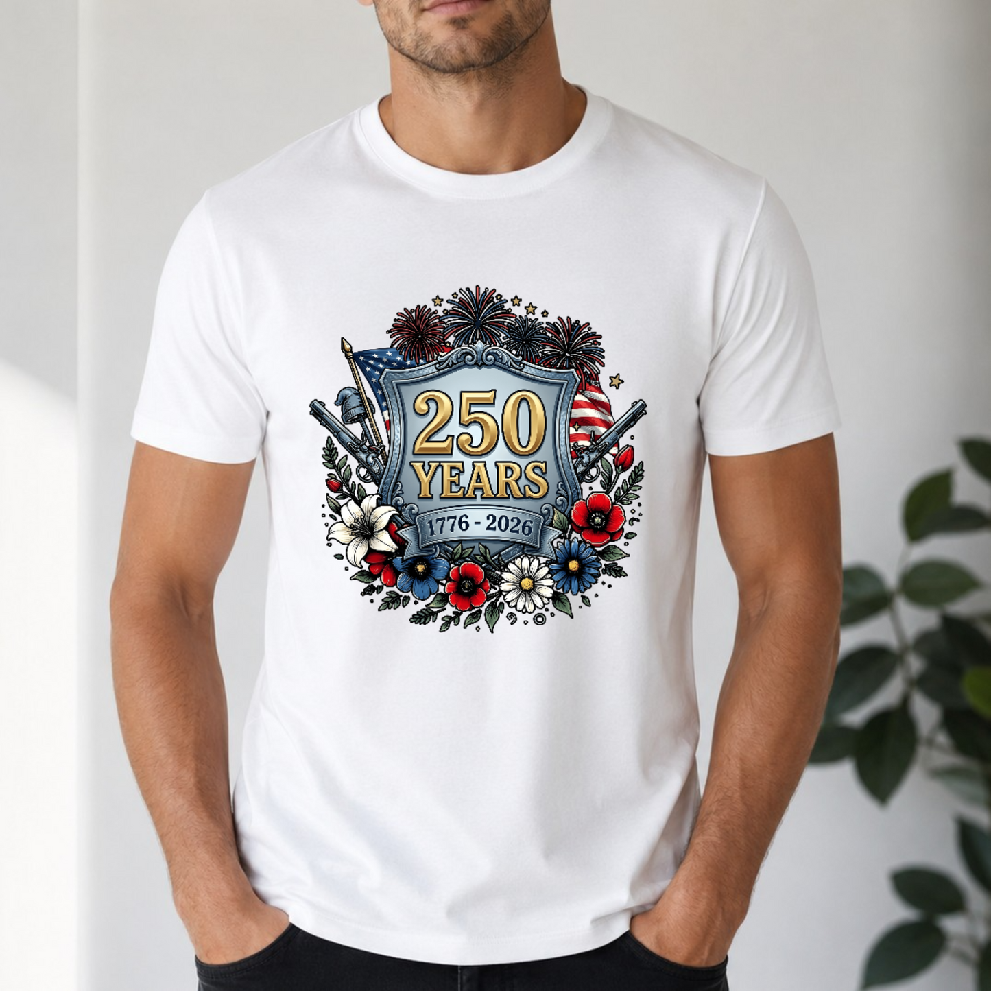 Floral Patriotic Tee — 4th Of July 250th Anniversary