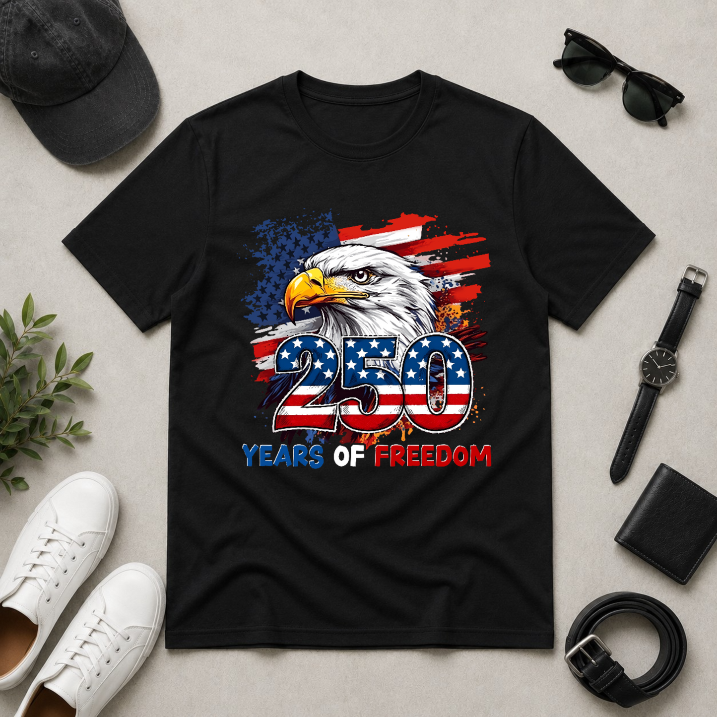 250 Years Of Freedom Eagle Tee — 4th Of July Patriotic 250th Anniversary