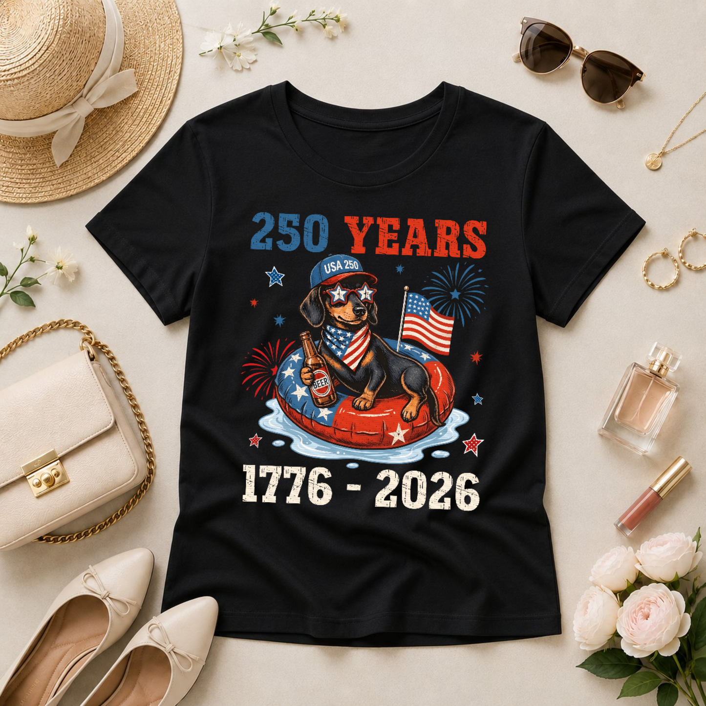 Dachshund Patriotic Tee — 4th Of July 250th Anniversary