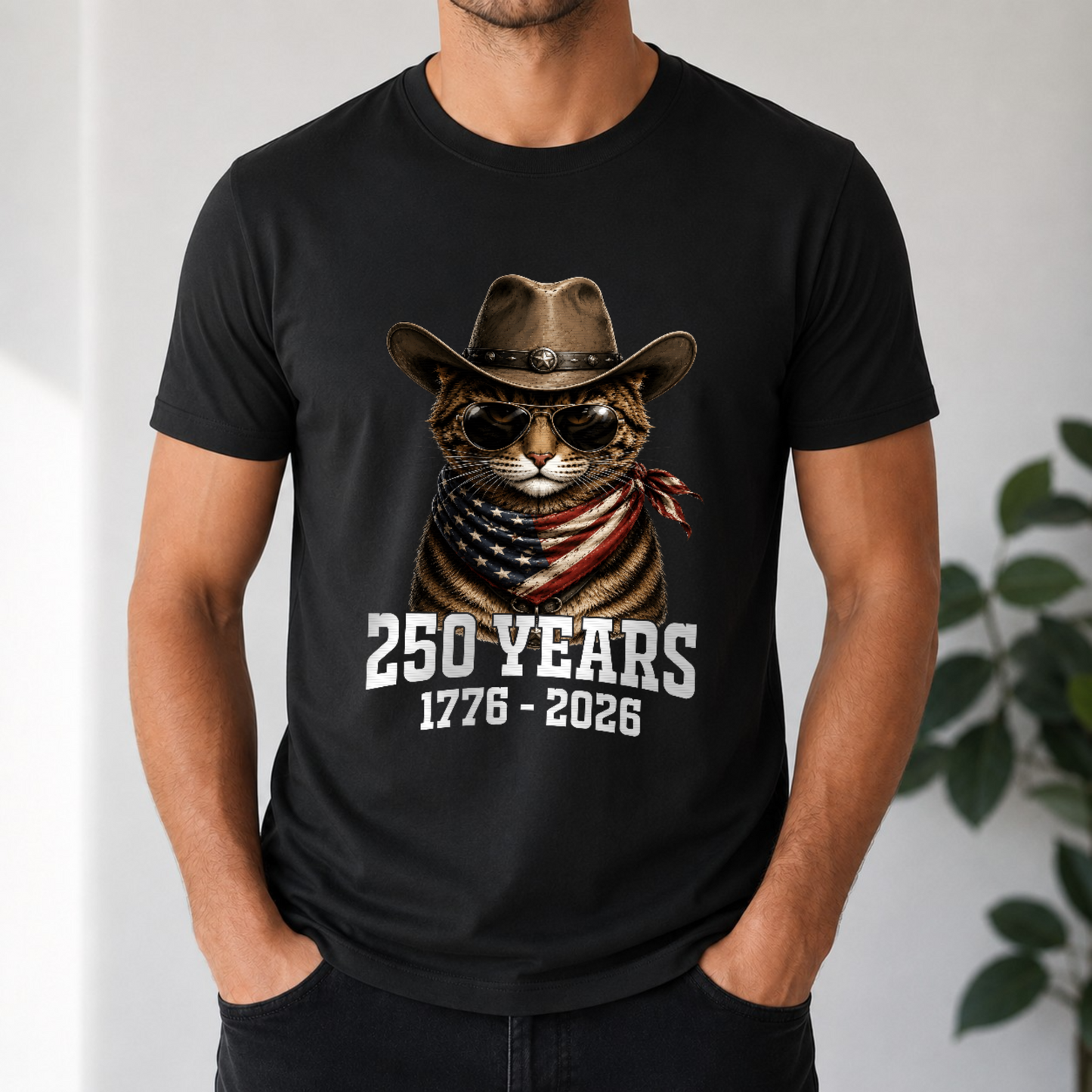American Flag Cat Tee — 4th Of July 250th Anniversary