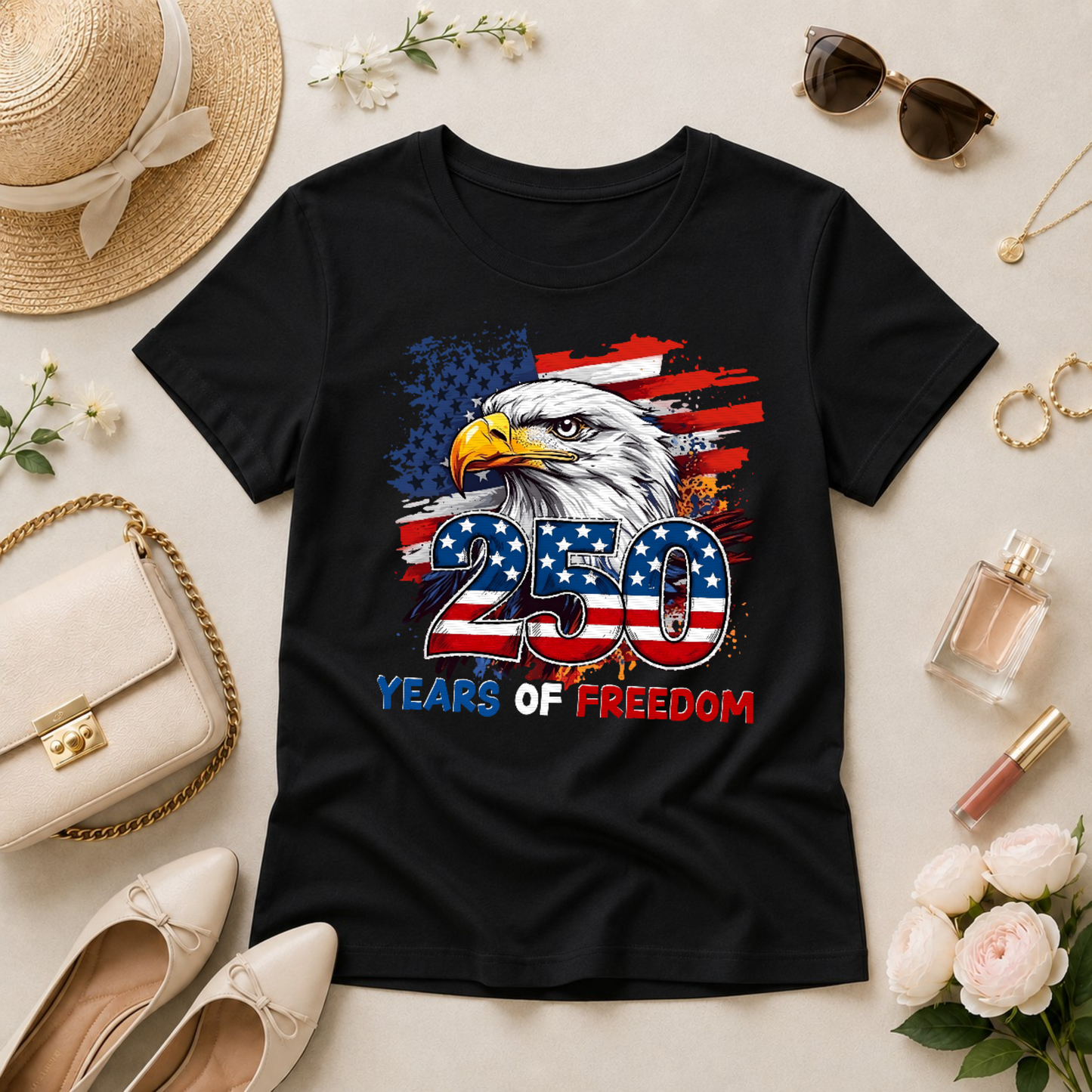 250 Years Of Freedom Eagle Tee — 4th Of July Patriotic 250th Anniversary
